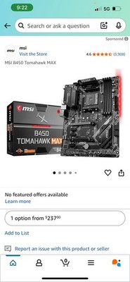 MSI B450 Tomahawk Max II AM4 Motherboard AMD Ryzen