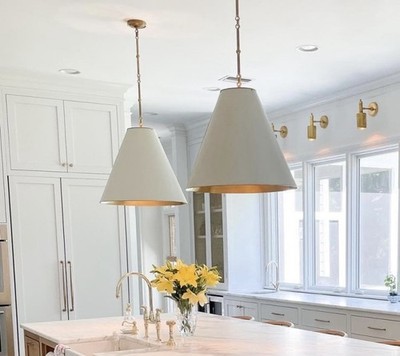 Serena & Lily/Visual Comfort Goodman Pendant Light (24  DIAM)-White/Brass Gold
