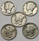 Mercury 90% Silver Dimes - Lot Of 5 - Mixed Dates / Mints - See Photos - M-5a