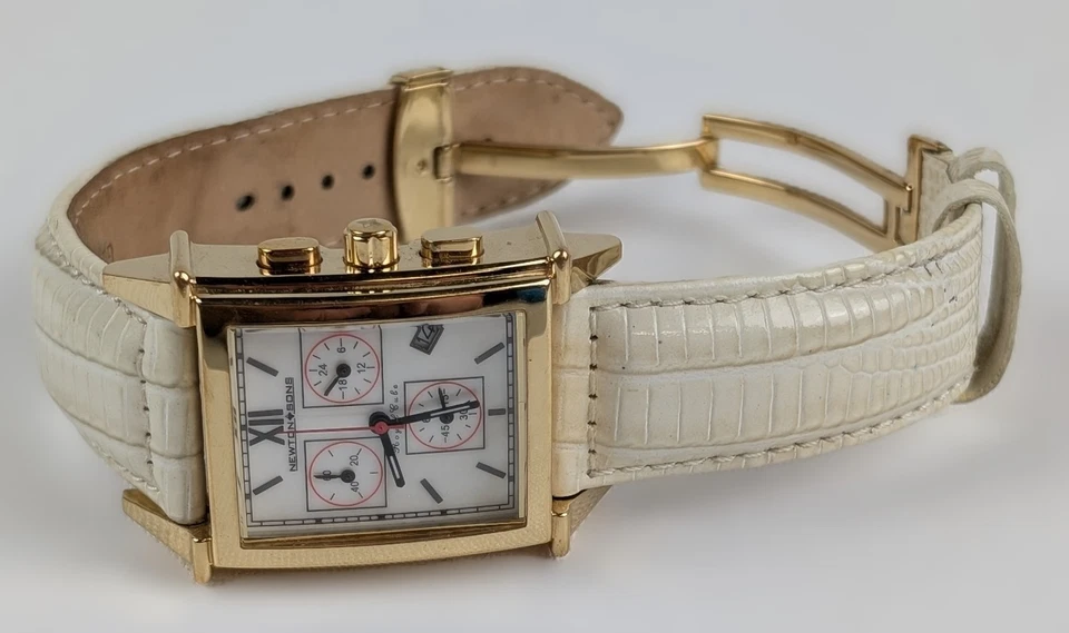 Vintage Newton & Sons Quartz Ladies Watch Gold Tone, Roman Numerals Leather Band - Image 3 of 4