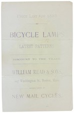 William Read & Sons / Price List for 1893 Bicycle Lamps Latest Patterns
