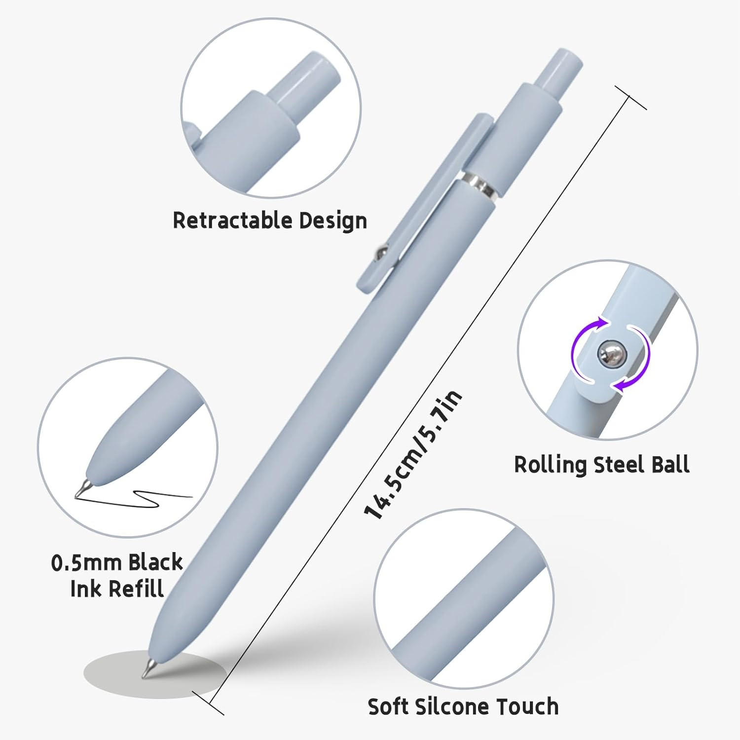 Gel Pens, 5 Pcs 0.5Mm Black Ink Pens Fine Point Smooth Writing Pens, High-End Se