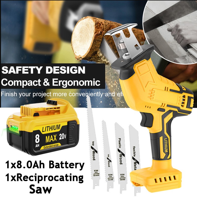 20V 8.0Ah Battery / Power Reciprocating Saw For DeWalt Battery With 4 Blades NEW