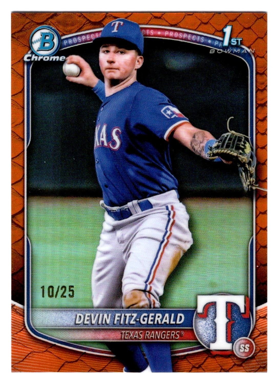 Devin Fitz-Gerald 2025 Bowman Chrome 1st Year Orange Reptilian Refractor 10/25