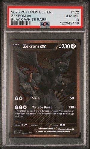 2025 POKEMON BLK EN-BLACK BOLT BLACK WHITE RARE #172 ZEKROM EX PSA 10