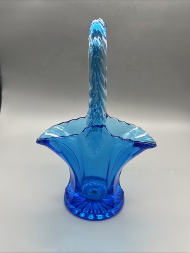 Depression Glas Hochzeit Korb Henkel Vase hell aqua blau