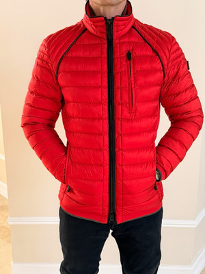 Wellensteyn Men s Red Quilted Puffer Jacket Full Zip Pockets Slim Fit, S