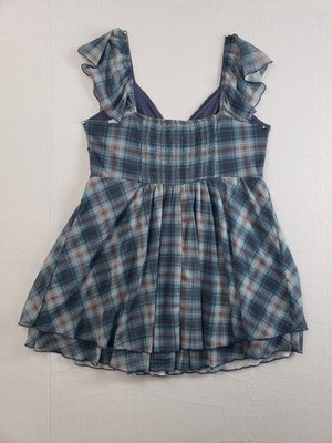 wild fable green plaid dress Women Mini XL Flutter Short Sleeve Flare Casual Ebay