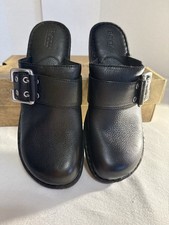 Born Black Leather Clogs Womens 9 Mule Slip On Comfort Shoes Buckle NWOB