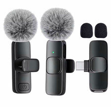 2.4GHz Wireless Lavalier Clip-On Microphone USB-C Noise Reduction Black Omni