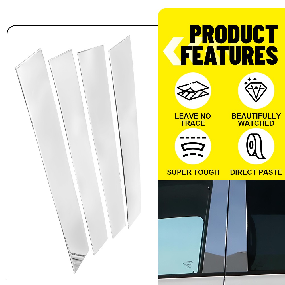 For 19-24 Dodge RAM 1500 Chrome Door Window Pillar Posts Sticker Trim 4-20X