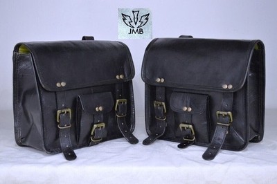 Motorcycle Side Saddlebags in Black Leather  left side and right side
