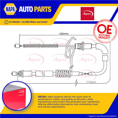 Handbrake Cable fits FORD TRANSIT TDCi 2.0D Rear Right 00 to 06 Hand Brake Apec