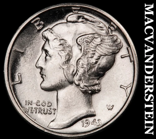1943-D Mercury Dime-Super Choice Gem Brilliant Unc ++++ FSB No Reserve #i1131