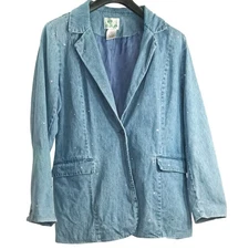 VINTAGE THE QUACKER FACTORY Women's Denim Sparkle Rhinestone blue blazer L Large