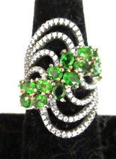 Sterling Silver 925 Genuine Green Stone Two Toned Ring Size 7
