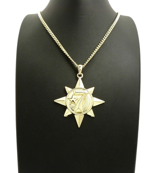 Alternate view of Hip Hop Gold Plated Star Charm 18" 20" 24" Box Cuban Rope Chain Necklace