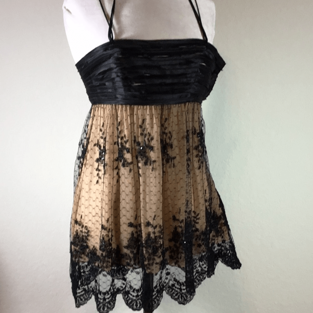 Dolley Y2K Dress Black Lace Cream Lined Black Bead Sequin Silk Mini Dress  Size 4 | eBay