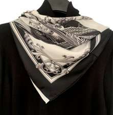 35"x35"Black White Birds Print Pure Mulberry Twill Silk14momme Scarf 88x88cm5-58
