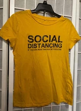 Shein Women’s SMALL Yellow & Black Social Distancing Tee Shirt