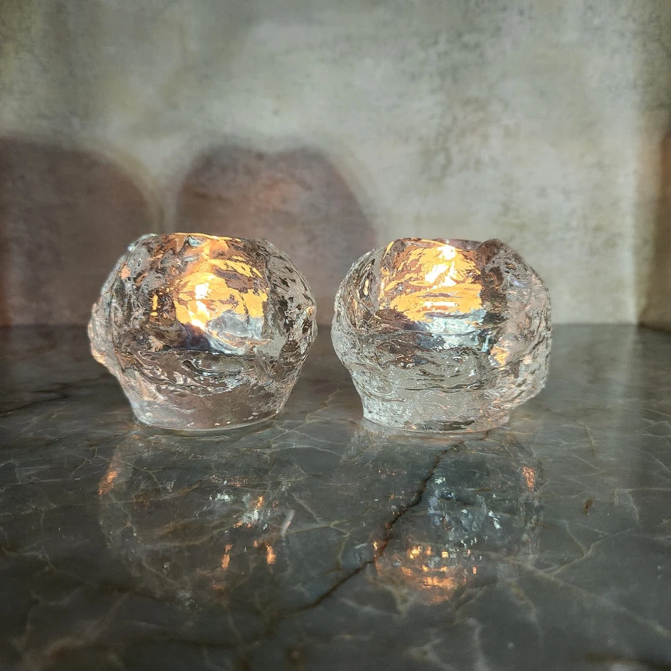 Lote de 2 velas grandes de vidrio transparente bola de nieve Kosta Boda de 3" Foto 3 de 4