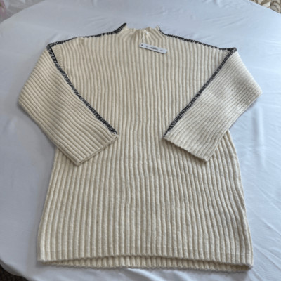 NWT Steve Madden Cream Mock Neck Rib Oversized Sweater Dress Size Medium New