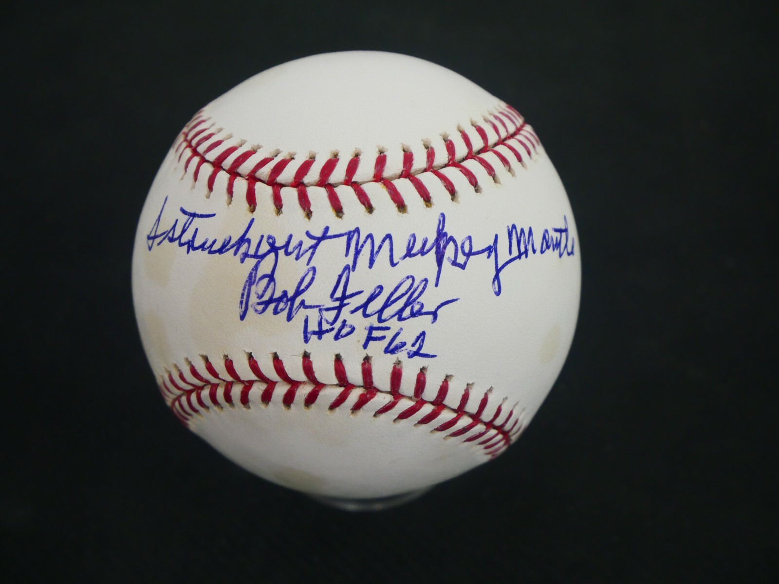 Bob Feller Autographed Signed BASEBALL W/ I STRUCK OUT MICKEY MANTLE & HOF 62 JSA COA *B1281 