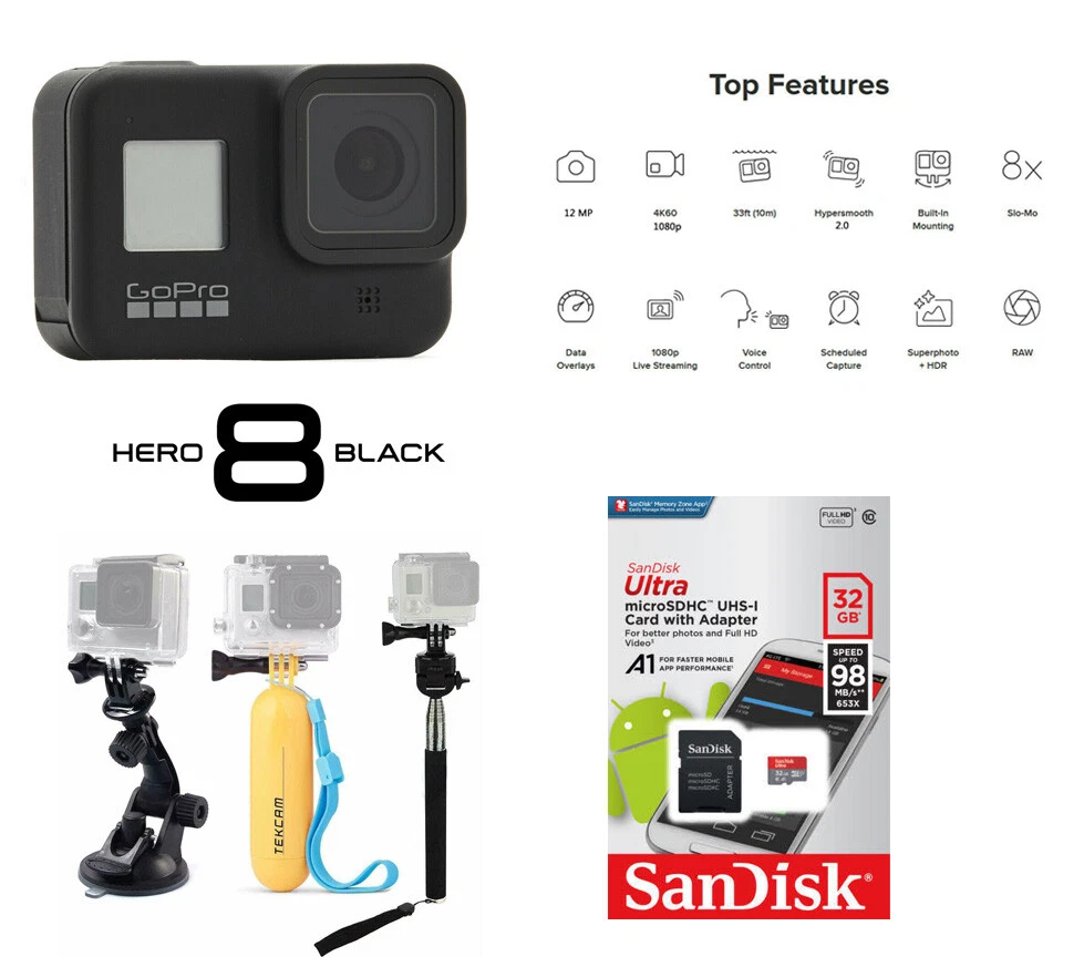 GoPro HERO8 Action Waterproof 4k Camera Camcorder Holiday Bundle