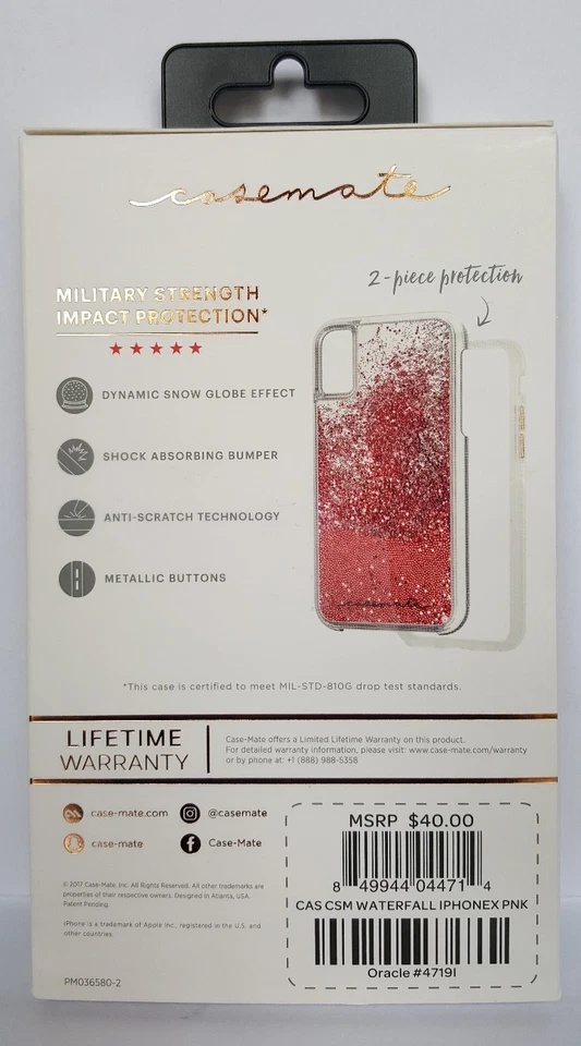 Capa Case-Mate Waterfall Series para Apple iPhone X 10 - Glitter transparente/rosa - Imagem 4 de 4