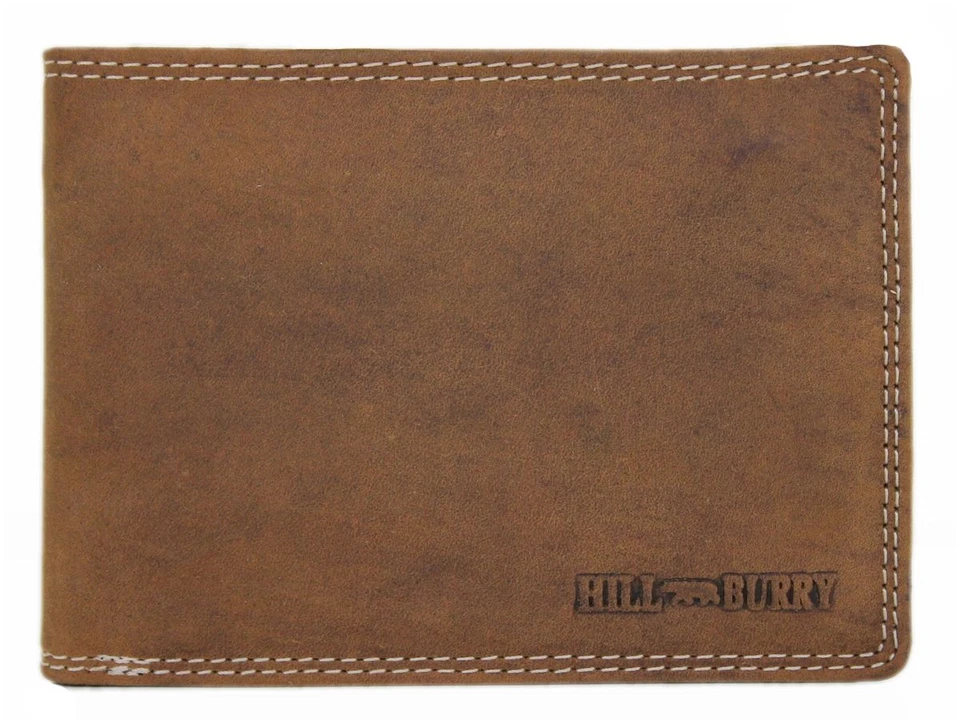 HILL BURRY Geldbörse Herren Portemonnaie Leder Geldbeutel Männer Braun Querformat