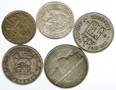 Lot of 5 Silver WORLD COINS Authentic Collection Vintage Group