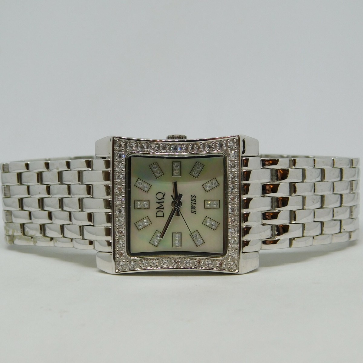 DMQ Gorgeous Mother of Pearl Watch RARE FIND Vintage DMQ Swiss Watch: Mother of Pearl, Crystal Bezel  main image 3