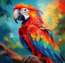 Digital Oil Painting " Rainbow Wings" Wallpaper,  printable Parrot Portrait