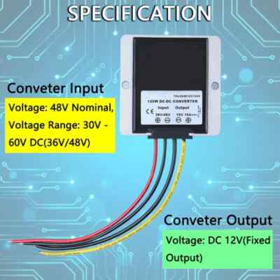 DC/DC Step-Down Konverter 48V/36V auf 12V 10A Spannungsregler für Golfcart Truck