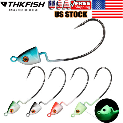 THKFISH 10Pcs Bullet Jig Heads Hook Worm Hook Texas Rig Hook Offset Fishing Hook