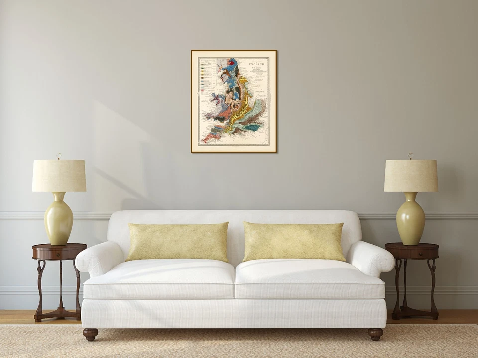 mapa geológico antiguo Inglaterra Gales R Murchison 1842 Cartel de arte geológico británico Foto 2 de 4