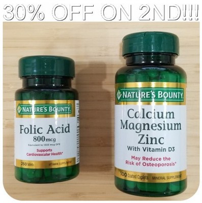 Natures Bounty, Folic Acid 800mcg OR Calcium Magnesium Zinc, Exp 02/2027+
