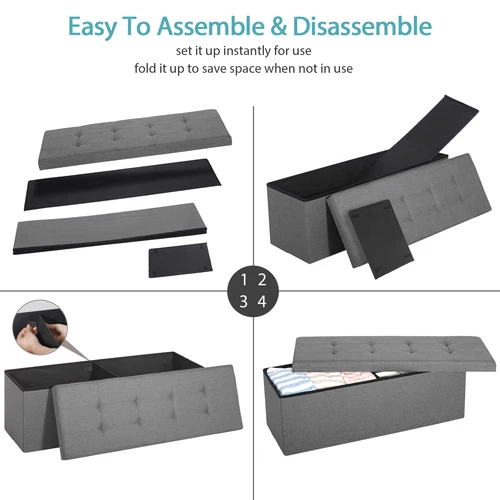 Folding Storage Ottoman Bench Foot Rest Foot Stool for Bedroom Entryway Indoor - Imagen 12 de 93