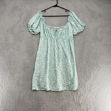 Obey Milkmaid Dress Womens Large Floral Cottagecore Turquoise Smocked Mini