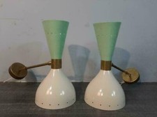 1950's Mid Century Brass Italian Diabolo Wall Sconce Light -Fixture 2 Bulb Pair