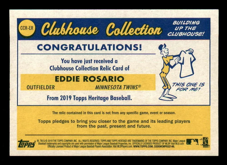 2019 Topps Heritage Clubhouse Relic (1:35) ER Eddie Rosario Twins Jersey White - Image 2 of 2