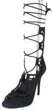GIUSEPPE ZANOTTI $1,295 Black Suede Cutout COLINE 110 Lace Up Heels Sandals 37.5