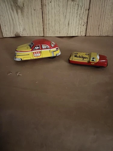 Marx Vintage Tin Toy Vehicles Mobilgas and FBI car Collectible Cars