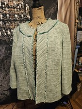KASPER, WOMEN'S GREEN/BLACK/WHITE POLY BL 3/4 SLEEVED OPEN TWEED BLAZER SIZE 14W