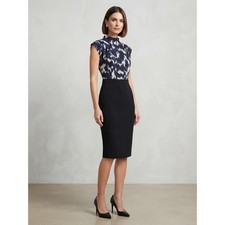 NWT T Tahari Blue Black Abstract Sound Wave Print Mock Neck Dress Size M