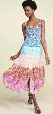  Philosophy Dress Long Maxi Colorful Brush Stroke Fit Flare Pleat $118 Sz 8