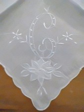 Vgt C Monogram White Embroidery White Applique Cotton Hankie Handkerchief