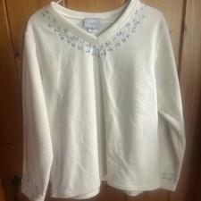 Vintage BLAIR Floral Design Sweater/Sweatshirt LS White w/ Embroidery Size L