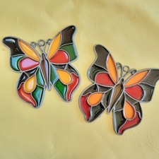  2  Vintage  Makit  Bakit Stained Glass Butterflies Suncatcher Ornaments