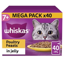 Whiskas 7+ Poultry Feasts Mixed Wet Cat Food Pouches in Jelly 85g (Pack Of 40) 5.29 per kilo
